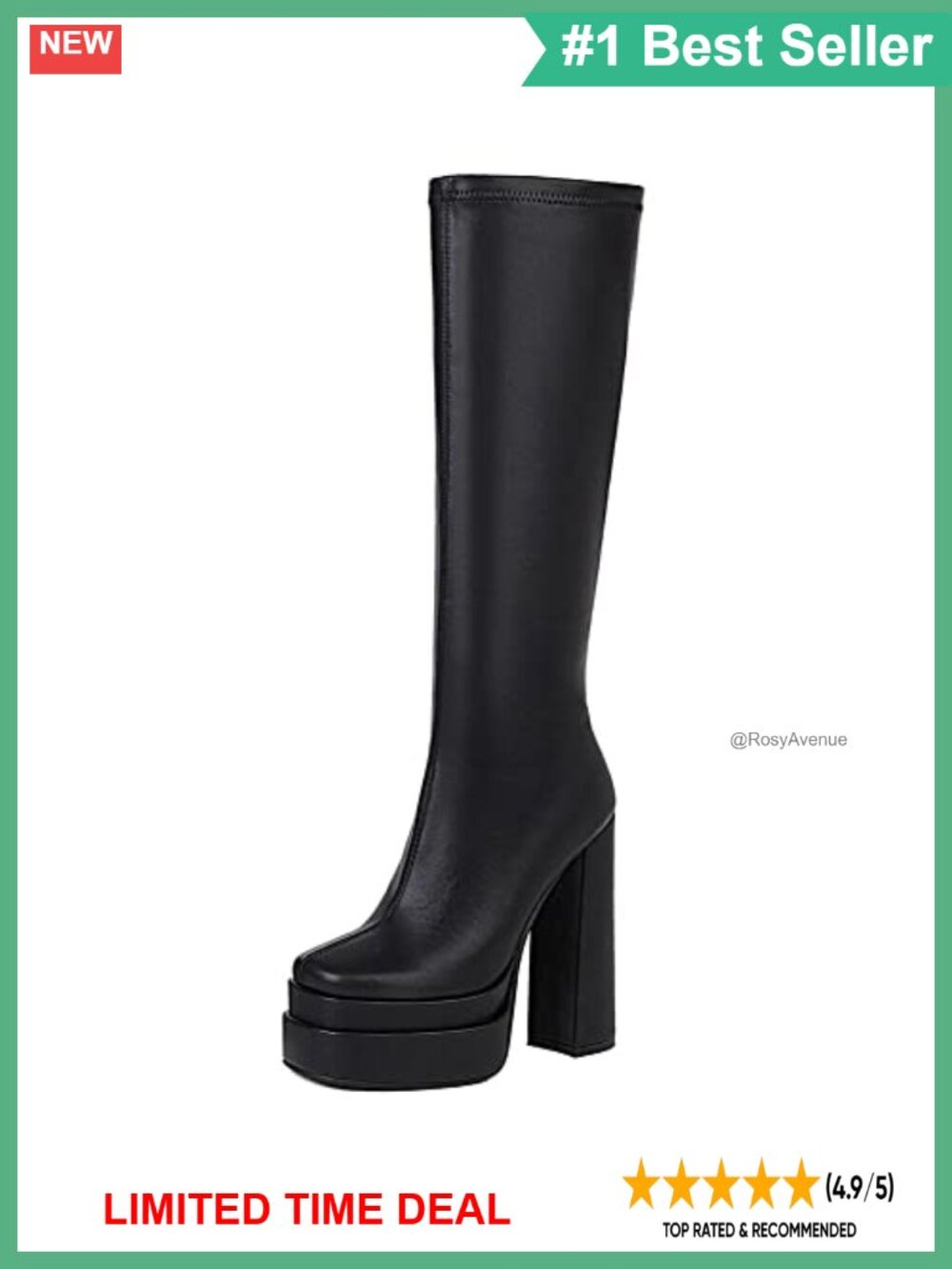Women's Platform Knee High Boots Chunky Heel Stretch Square Toe Side Zip